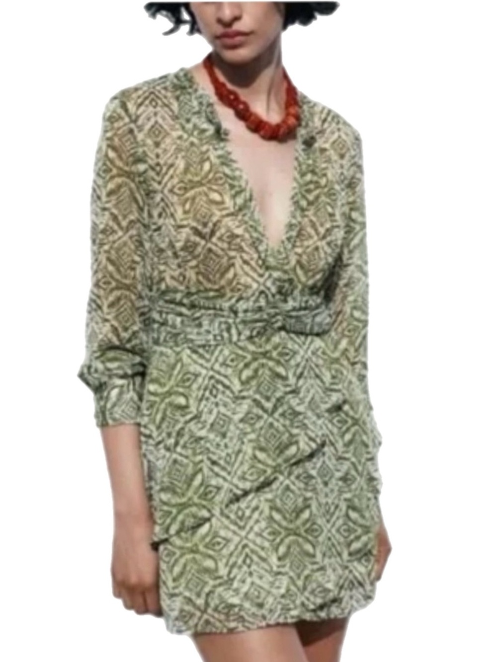Pretty! Zara Olive and White Abstract Print Top